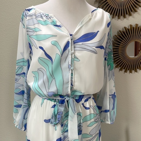 Tori Richard white and blue floral pattern maxi dress SZ 0 - Picture 2 of 12